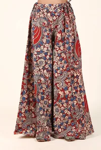 Red And Beige Kalamkari Cotton Palazzo image 1