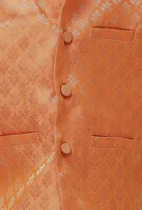 Set Of 3: Honey Orange Brocade Nehru Jacket And Cotton Silk Kurta Pyjama image 4