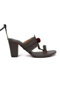 Chalk Grey Cruelty Free Leather Heels Sandals image 3