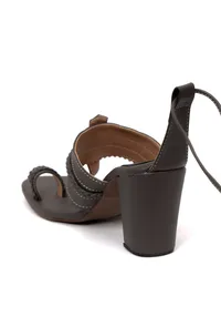 Chalk Grey Cruelty Free Leather Heels Sandals image 4