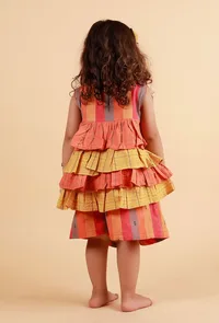 Set of 2:orange Stripe Top With Orange And Multicolor Stripe Skirt image 4