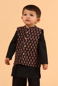 Evan Black Ajrakh Print Cotton Nehru Jacket image 1