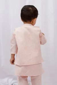 Orange Striped Nehru Cotton Sleeveless Jacket image 3