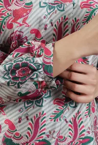 Elegant Off-White Kalamkari Printed Silk A-Line Kurta image 6