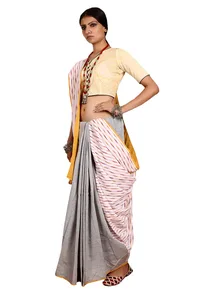 Light Grey & Yellow Ikat South Cotton Saree image 3