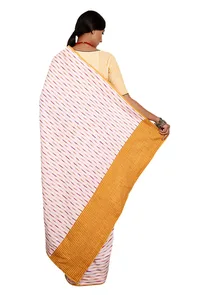 Light Grey & Yellow Ikat South Cotton Saree image 4