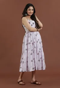 Hand Block Printed Cotton Midi Dress with Spaghetti Straps image 2