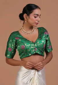 Light Green Color Raw Silk Embroidered Blouse image 1