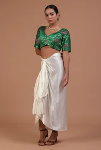 Light Green Color Raw Silk Embroidered Blouse image 2