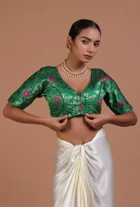 Light Green Color Raw Silk Embroidered Blouse image 4