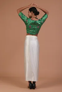 Light Green Color Raw Silk Embroidered Blouse image 5