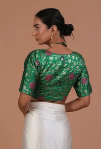 Light Green Color Raw Silk Embroidered Blouse image 6