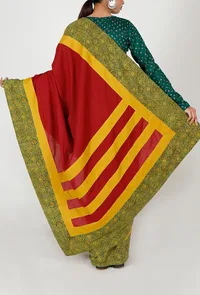 Ajrakh Bordered Red & Yellow Cotton saree image 4