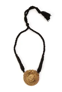 German Silver Gold Plated Durga Pendant With Patua Dori Necklace image 1