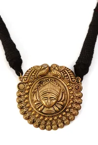 German Silver Gold Plated Durga Pendant With Patua Dori Necklace image 2