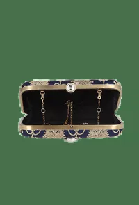 Deep Blue Brocade Box Clutchwith Sling (8 X 2 X 4.5) image 4