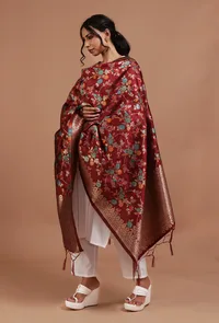 Maroon Color Semi Silk Dupatta With Zari Weaving image 2
