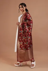 Maroon Color Semi Silk Dupatta With Zari Weaving image 3