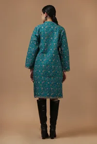 Teal Kashmiri Aari Embroidered Woollen Long Jacket image 5