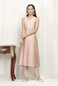 Rose Gold Pure Banarasi Chanderi Kurta image 1