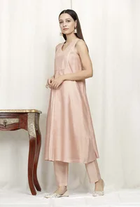 Rose Gold Pure Banarasi Chanderi Kurta image 2