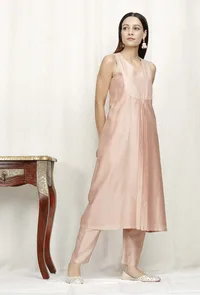 Rose Gold Pure Banarasi Chanderi Kurta image 3