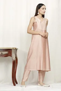 Rose Gold Pure Banarasi Chanderi Kurta image 4