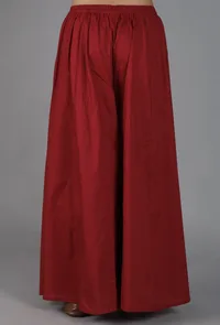 Set Of 2-Beige Kalamkari Embroidered Neck Assymetrical Kurta With Maroon Cotton Slub Flared Pants image 5