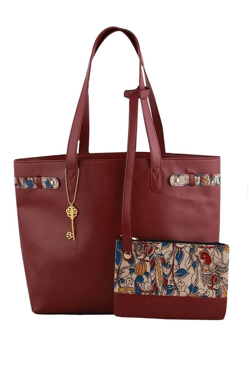 Maroon Kalamkari Tote Bag