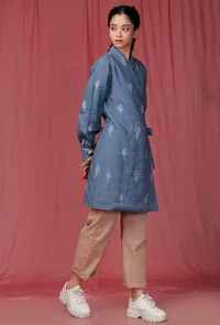 Set of 2: Blue Handblock Printed Linen Shirt with Brown Linen Pants image 2