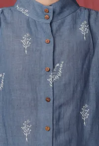 Set of 2: Blue Handblock Printed Linen Shirt with Brown Linen Pants image 6