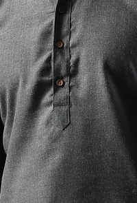 SET Of 2: Steel Grey Silk Kurta with Cotton Pyjama image 5