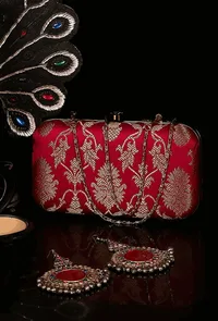 Amaranth Brocade Box Clutchwith Sling (8 X 2 X 4.5) image 1