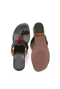 Onyx Black Brocade Kolhapuri Inspired image 2