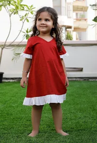 Snow Red And Off White Cotton Dress image 1