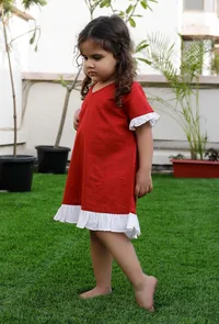 Snow Red And Off White Cotton Dress image 2