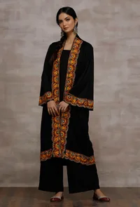 Zoon Black with Orange Embroidery Pure Woollen Phiran image 1