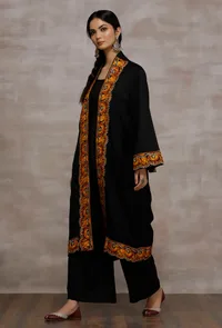 Zoon Black with Orange Embroidery Pure Woollen Phiran image 2