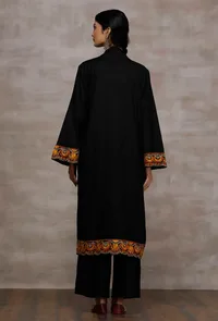 Zoon Black with Orange Embroidery Pure Woollen Phiran image 3