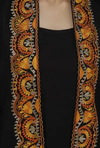 Zoon Black with Orange Embroidery Pure Woollen Phiran image 4