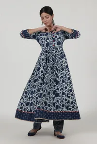 Indigo Printed Blue Cotton Anarkali image 1