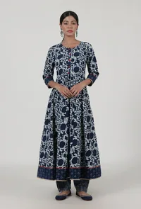 Indigo Printed Blue Cotton Anarkali image 2