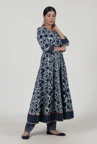Indigo Printed Blue Cotton Anarkali image 3