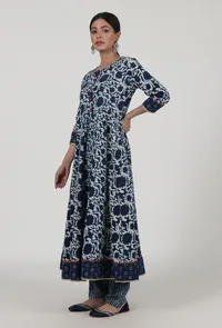 Indigo Printed Blue Cotton Anarkali image 4