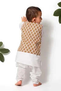 Set of 3 - Linus Brown Jacket with White Kurta Pyjama Set image 3