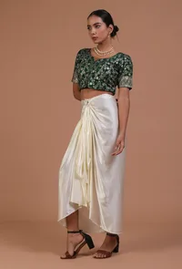 Bottle Green Color Raw Silk Embroidered Blouse image 3