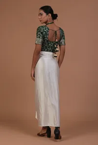 Bottle Green Color Raw Silk Embroidered Blouse image 5