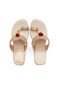 Green Brocade Heeled Kolhapuri Inspired image 1