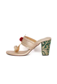 Green Brocade Heeled Kolhapuri Inspired image 3