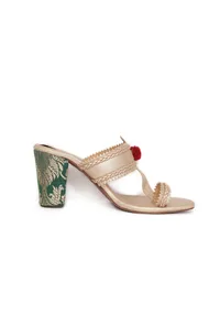 Green Brocade Heeled Kolhapuri Inspired image 4